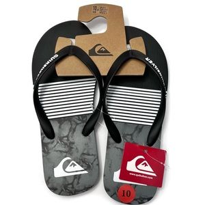 Quicksilver Thong Sandals Black Java Smocked Wave A Beach Flip Flops Size 10